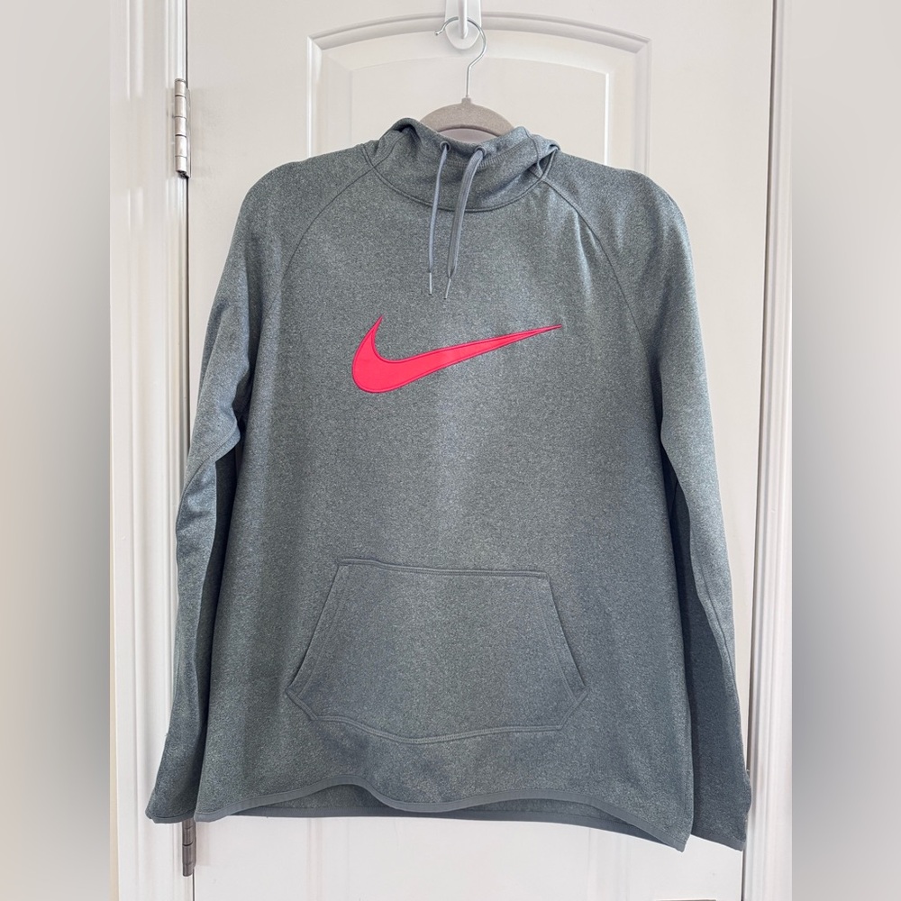 Nike Dri Fit Therma Training Hoodie L Gray Pink Center Swoosh Sporty Performance